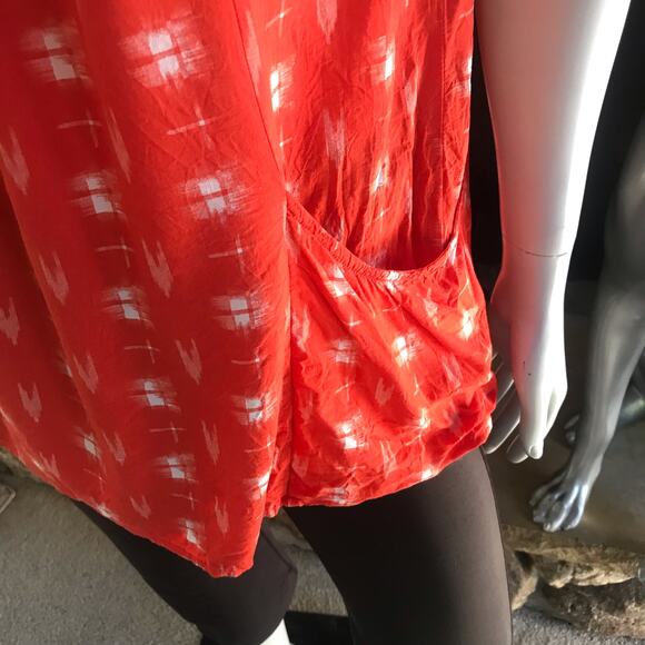 Anthropologie Holding Horses Orange Short Sleeve Tunic Blouse w/ Pockets Size S - Picture 5 of 8